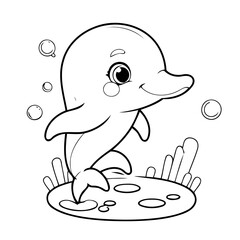 Simple vector illustration of dolphin drawing for kids colouring page