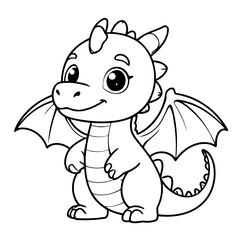 Cute vector illustration Dragon colouring page for kids