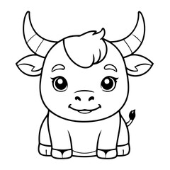Vector illustration of a cute Bull doodle colouring activity for kids