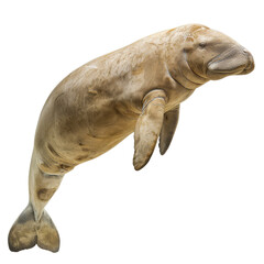 A stuffed manatee toy placed on a plain Png background, a dugong isolated on transparent background
