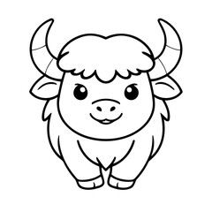 Cute vector illustration Yak drawing for colouring page