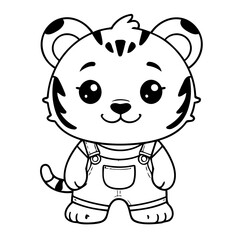 Cute vector illustration Tiger doodle for kids colouring page