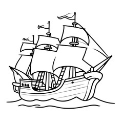 Simple vector illustration of PirateShip for kids coloring page