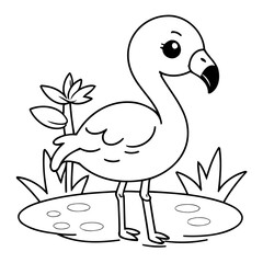 Simple vector illustration of flamingo for toddlers colouring page
