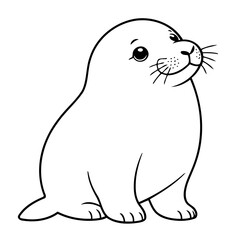 Vector illustration of a cute Seal doodle drawing for kids page