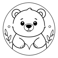 Simple vector illustration of Bear drawing for toddlers colouring page