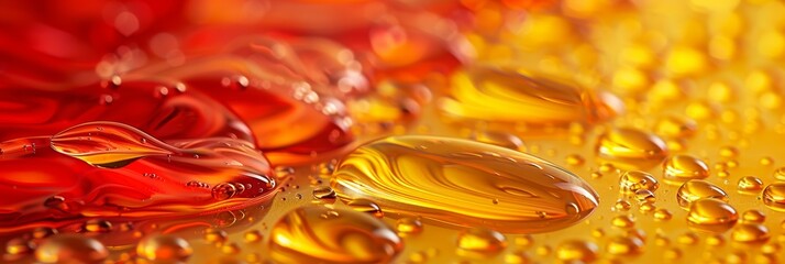 A vibrant liquid background with yellow splashes, abstract waves, and transparent bubbles creating mesmerizing patterns.