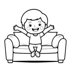 Vector illustration of a cute Boy drawing for colouring page