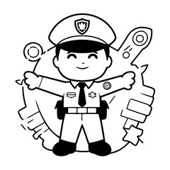 Vector illustration of a cute Policeman drawing for toddlers colouring page