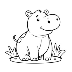 Simple vector illustration of hippo drawing for kids colouring page