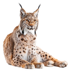 Fototapeta premium A eurasian lynx sitting calmly on a pure Png background, a eurasian lynx isolated on transparent background