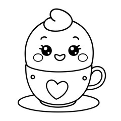 Vector illustration of a cute teacup drawing for kids colouring activity