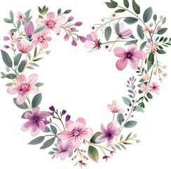 Fototapeta premium Geometric frame in the shape of a heart with pastel pink and purple flowers 