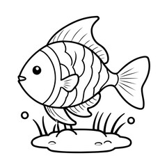 Simple vector illustration of Fish for kids colouring worksheet
