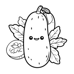 Cute vector illustration Cucumber drawing for kids colouring page