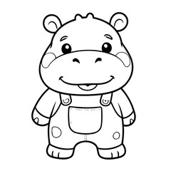 Cute vector illustration Hippo drawing for children page