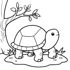 Vector illustration of a cute Turtle drawing for toddlers coloring activity