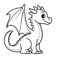 Vector illustration of a cute Dragon doodle drawing for kids page