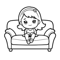 Simple vector illustration of Girl hand drawn for kids coloring page