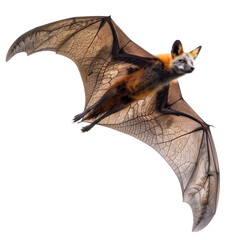 Obraz premium A bat is soaring through the air against a Png background, a flying fox isolated on transparent background