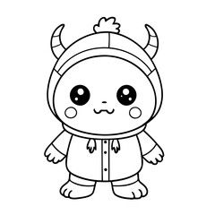 Cute vector illustration Monster drawing for toddlers colouring page