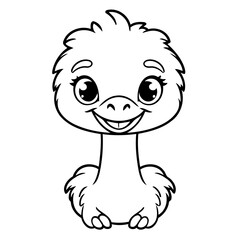 Vector illustration of a cute Ostrich drawing for toddlers colouring page