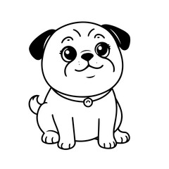 Fototapeta premium Vector illustration of a cute Pug drawing for kids colouring activity