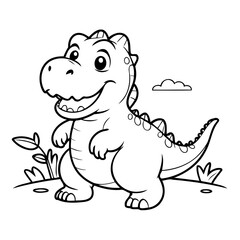 Cute vector illustration TRex doodle colouring activity for kids