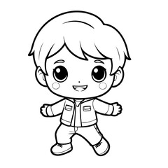 Cute vector illustration Boy drawing for colouring page