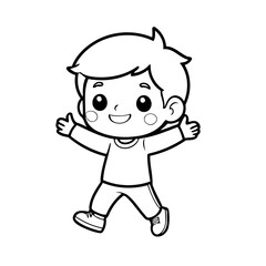 Simple vector illustration of Boy drawing for children page