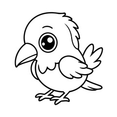 Cute vector illustration Raven hand drawn for kids page