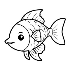 Vector illustration of a cute fish doodle for toddlers colouring page