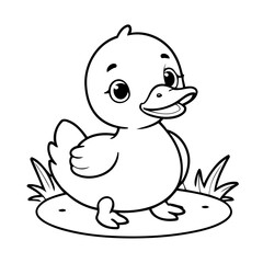 Vector illustration of a cute duck doodle for toddlers colouring page