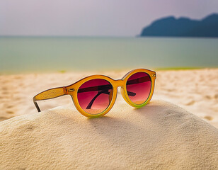 Bright Frame Sunglasses on Sandy Beach