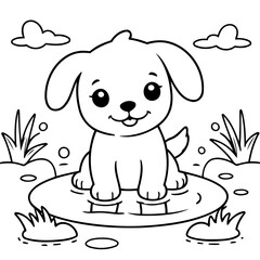 Simple vector illustration of Puppy drawing for kids page