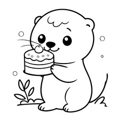 Simple vector illustration of Otter drawing for kids colouring activity