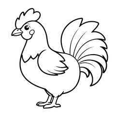 Simple vector illustration of Rooster hand drawn for kids coloring page