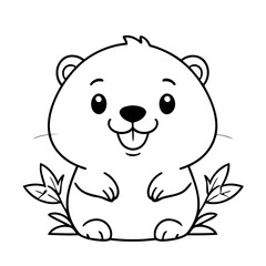 Naklejka premium Simple vector illustration of Beaver drawing for kids colouring activity