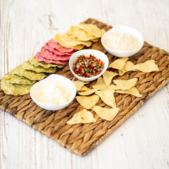 Healthy food together with friends. Fit recipes. Vegan dishes. Corn tortillas. Tasty