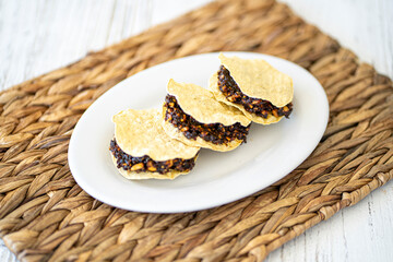 Healthy food together with friends. Fit recipes. Vegan dishes. Corn tortillas. Tasty