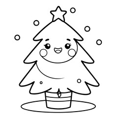 Simple vector illustration of christmastree outline for colouring page