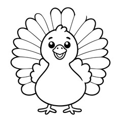 Vector illustration of a cute Turkey doodle for toddlers colouring page