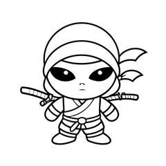 Cute vector illustration Ninja for children colouring activity