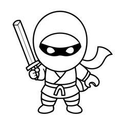 Vector illustration of a cute Ninja drawing for kids page
