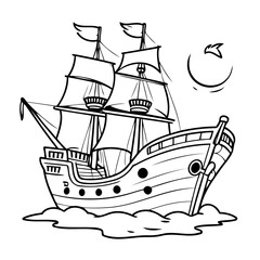 Simple vector illustration of PirateShip drawing for children page