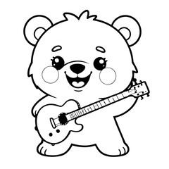 Simple vector illustration of Bear hand drawn for kids page