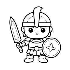 Vector illustration of a cute warrior drawing for toddlers coloring activity