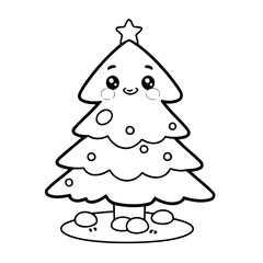 Cute vector illustration christmastree for kids colouring worksheet