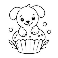 Simple vector illustration of Puppy drawing for toddlers colouring page
