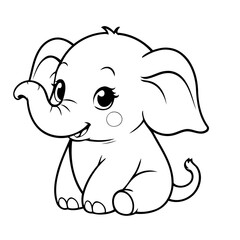 Cute vector illustration Elephant doodle for toddlers coloring activity